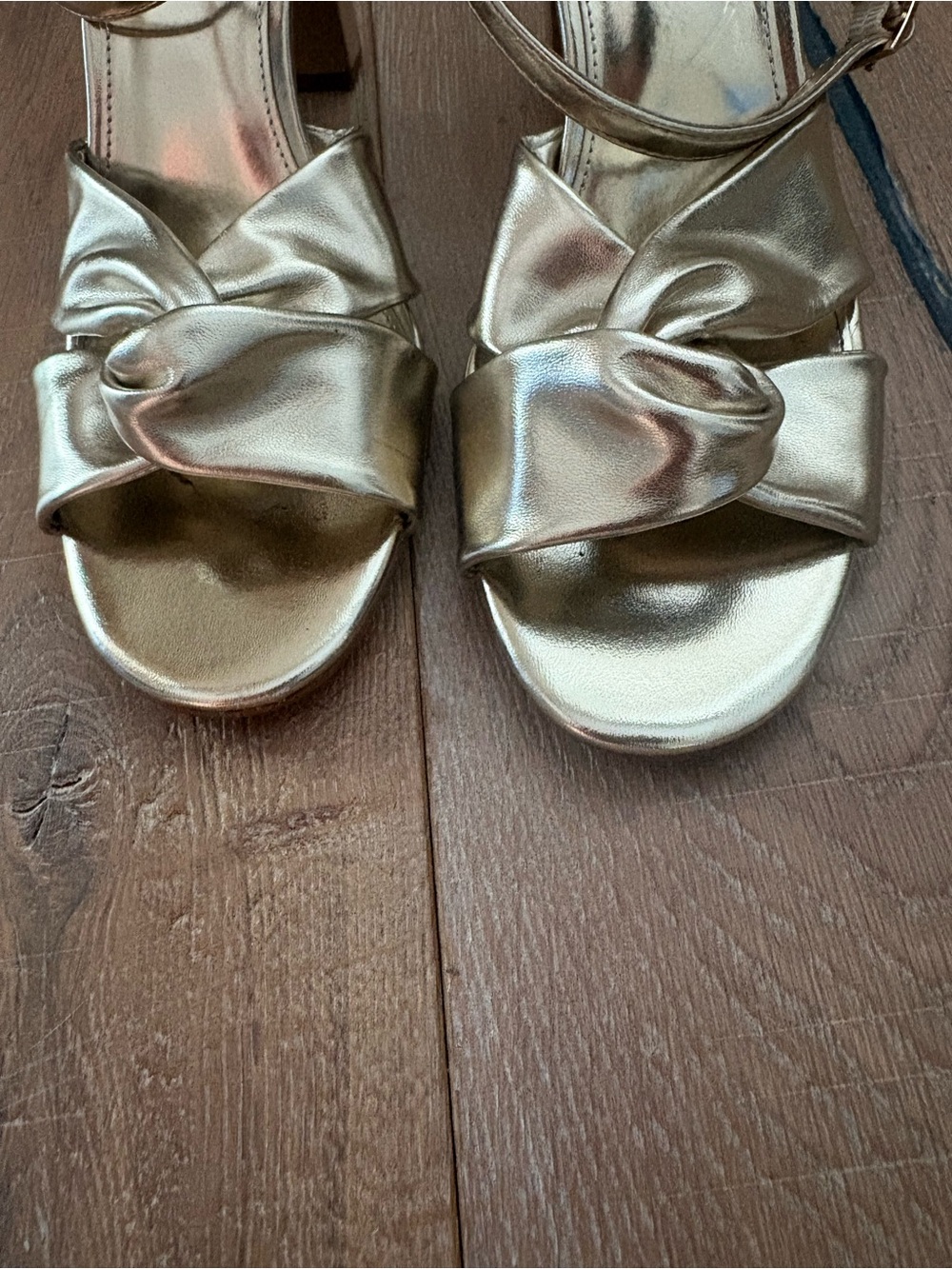 J. Crew Gold Knotted Ankle-Strap Heels Holiday Formal Elegant - Picture 5 of 5